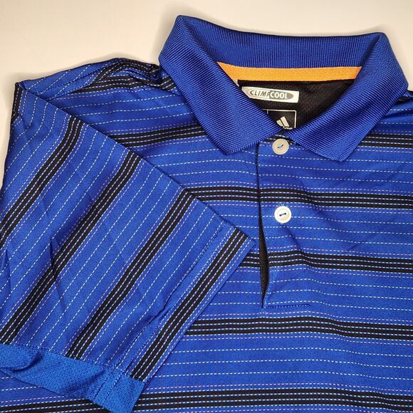 ADIDAS CLIMACOOL PERFORMANCE GOLF POLO SHIRT ROYAL BLUE BLACK BOYS SMALL - Picture 1 of 7